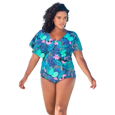 Swim 365 Women’s Plus Size Flutter-Sleeve One-Piece 1 Swim 365 Women’s Plus Size Flutter-Sleeve One-Piece