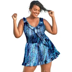 Swim 365 Women’s Plus Size Faux-Wrap Swim Dress -Swimwear Promotion Store GUEST 1229d887 859c 43ee 8d9b 5414fde97e24