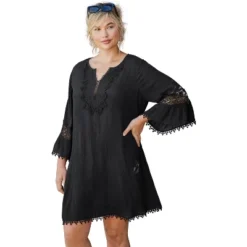Swim 365 Women’s Plus Size Embroidered Crinkle Cover Up