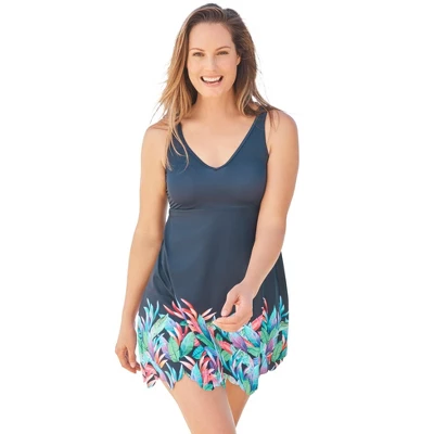 Swim 365 Women’s Plus Size Floral Border Swim Dress 6 Swim 365 Women’s Plus Size Floral Border Swim Dress - Image 6