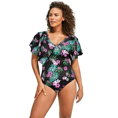 Swim 365 Women’s Plus Size Flutter-Sleeve One-Piece 4 Swim 365 Women’s Plus Size Flutter-Sleeve One-Piece - Image 4