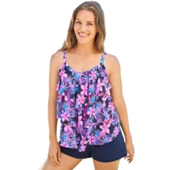 Swim 365 Women’s Plus Size Longer-Length Tiered-Ruffle Tankini Top -Swimwear Promotion Store GUEST 7a7f4b62 6b72 438d 82b0 b98835cca46f