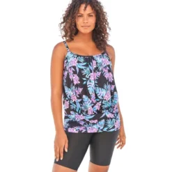 Swim 365 Women’s Plus Size Lightweight Blouson Tankini Top