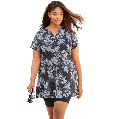 Swim 365 Women’s Plus Size Longer Length Short-Sleeve Swim Tunic 4 Swim 365 Women’s Plus Size Longer Length Short-Sleeve Swim Tunic - Image 4