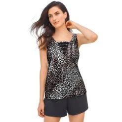 Swim 365 Women’s Plus Size V-Neck Longer Length Tankini Top