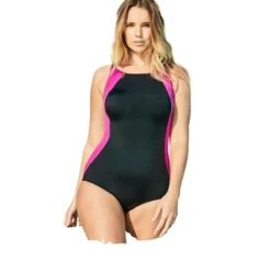 Swim 365 Women’s Plus Size Colorblock One-Piece Swimsuit With Shelf Bra