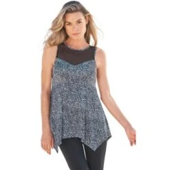 Swim 365 Women’s Plus Size Mesh-Inset Longer Length Tankini Top -Swimwear Promotion Store GUEST e889197e d77c 450a a30d 05d1f955389f