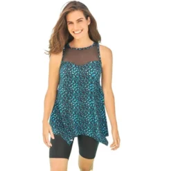 Swim 365 Women’s Plus Size Mesh-Inset Longer Length Tankini Top -Swimwear Promotion Store GUEST fe7d16e0 c438 4162 8936 7525e1723dc0